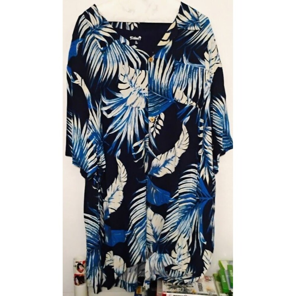 KS ISLAND MENS 4XL BIG BUTTON UP FLORAL PRINT HAWAIIAN SHIRT 100% RAYON READ!!!!